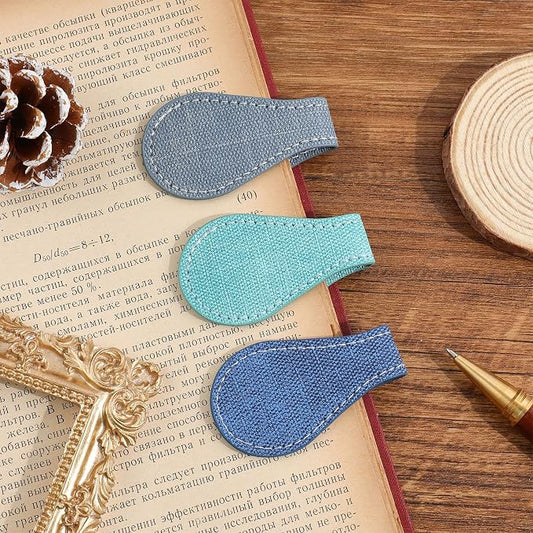 3PCS Vintage Magnetic Leather Bookmark, Leather Magnetic Bookmarks for Women, Magnetic PU Bookmarks Clip Book Accessories, Denim Pattern