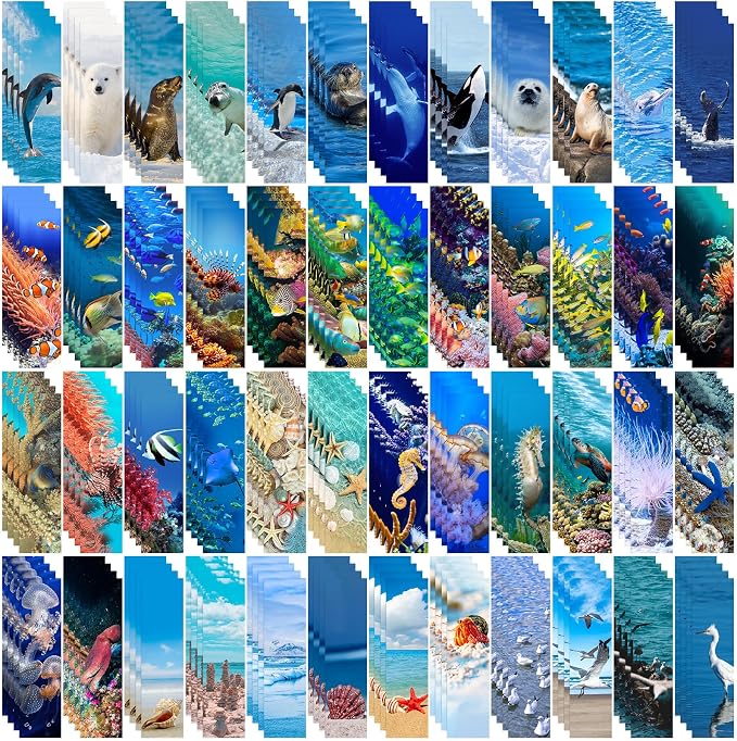 200 Pieces Sea Animal Bulk Bookmarks for Kids, 50 Designs Book Marks for Students Double Sided Cute Sea Animal Motivational Bookmarks for Kids Back to School Gifts Reading Birthday Teacher Reward