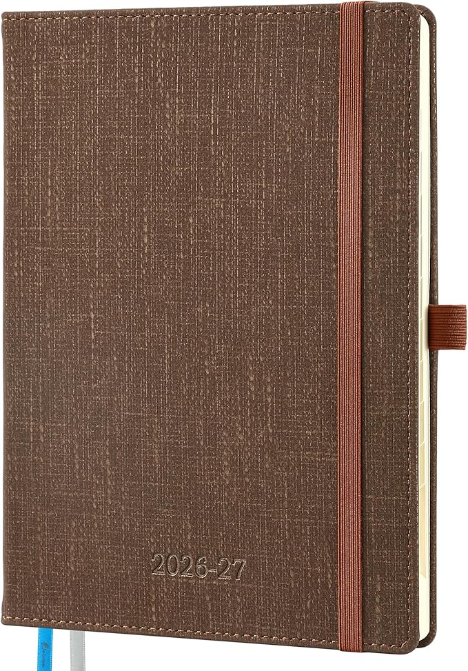 Planner 2026-2027 Weekly & Monthly Planner, 18 Month Academic Calendar July 2026 – Dec 2027, Horizontal Layout with Monthly Tabs, Textured Fabric Hardcover, Coffee