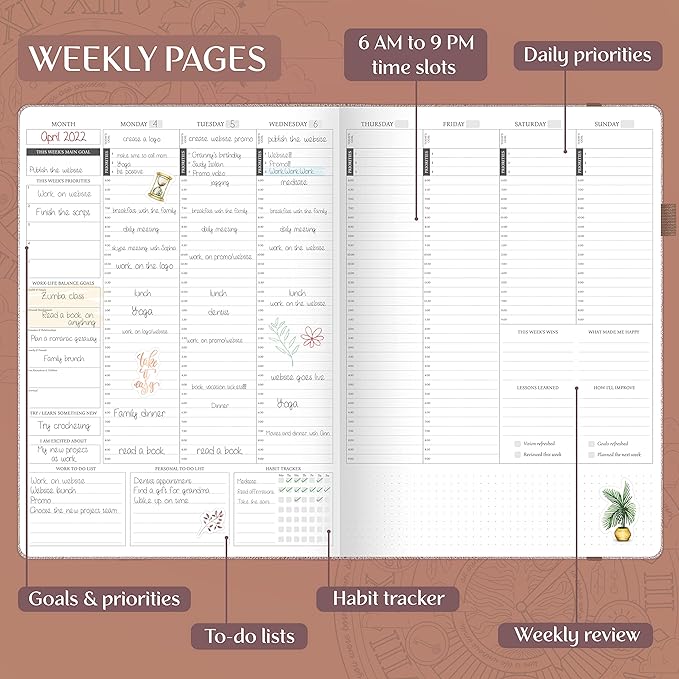 Legend Hourly Planner PRO Premium – Undated Schedule Planner with Time Slots – Weekly, Monthly & Daily Personal Organizer, A4 (Rose Gold)