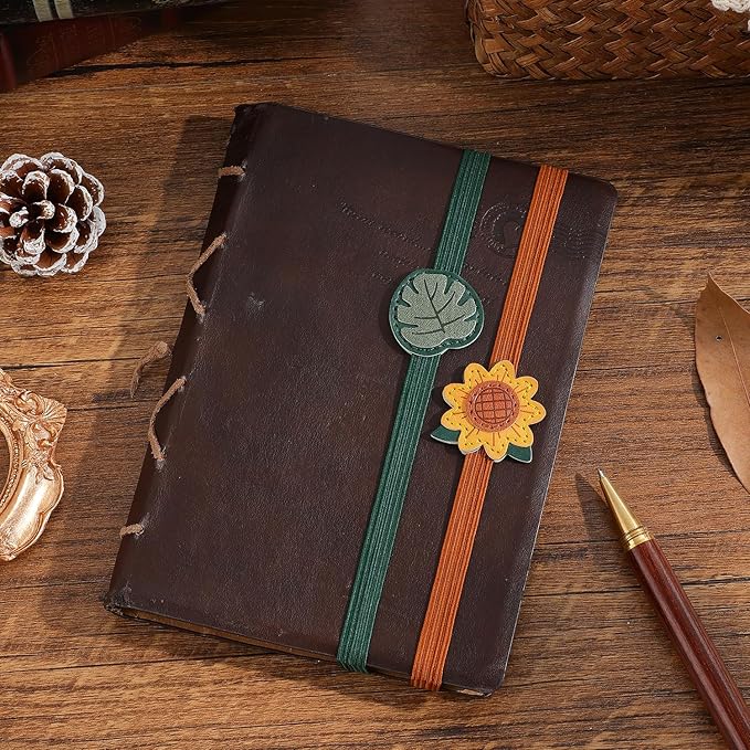2PCS Vintage Elastic Leather Bookmark for Women, Elastic Bands Leather Book Marks, PU Bookmarks Planner Accessories, for Book Lover, Reader, Hardcover Journals, Notebooks, Planners, Binders