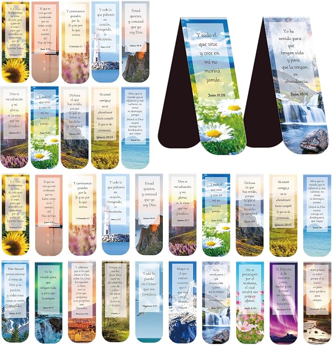 Spanish Bible Magnetic Bookmarks: 30PCS Separadores de Biblia en Español Book Marks Bible Study, Inspirational Book Clips with Scripture, Religious Christian Gifts for Women Men Church Members