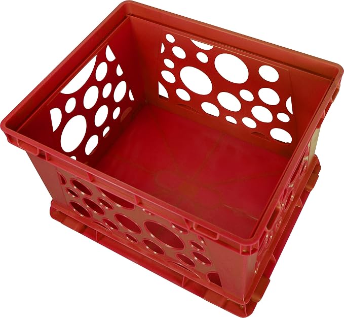 Storex Premium File Crate with Handle Cutouts – Letter and Legal Document and Folder Storage, Classroom Red, 1-Pack (61461F03C)