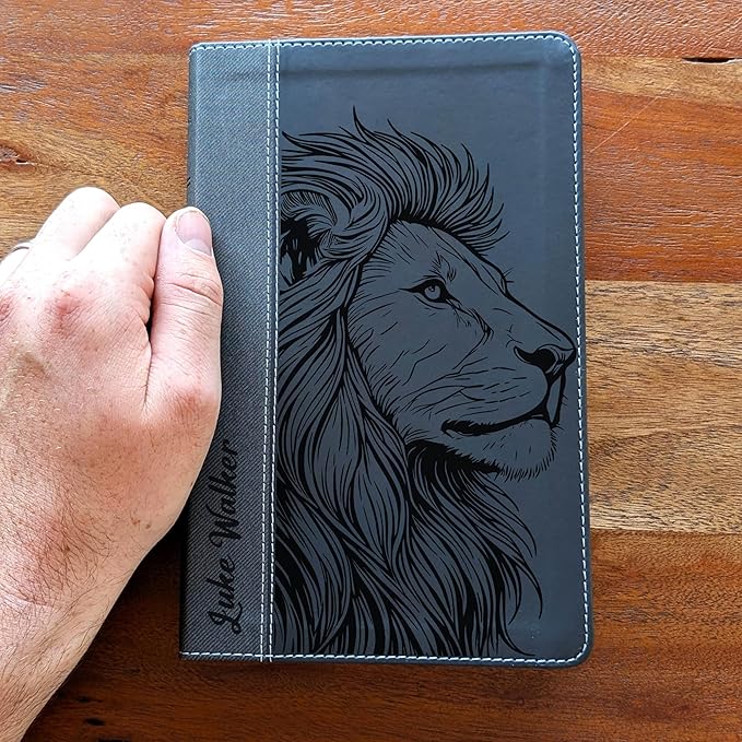 Farm and Posh Personalized NIV Personal Bible with Crown of Thorns | Large Print (Black Lion Side Profile)