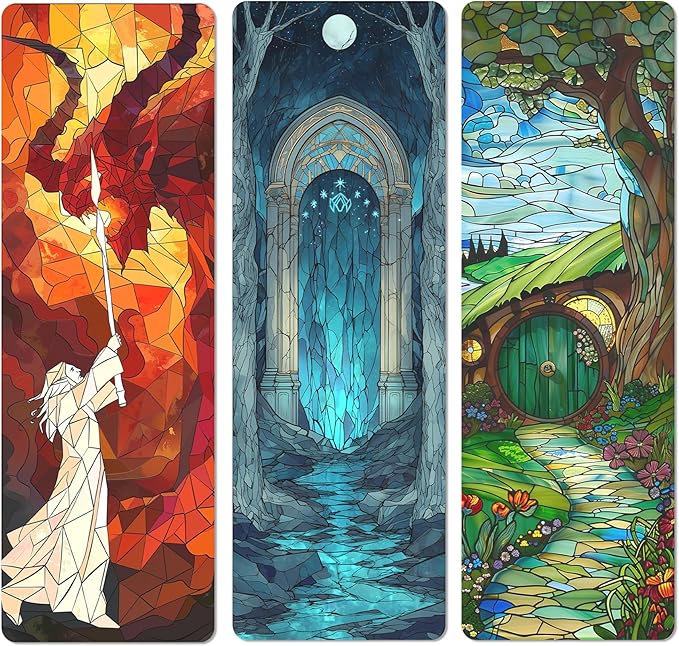 TwoDays Fantasy Stained Glass Transparent PVC Bookmarks - Magical Merch for Reading Women & Men, Unique Bookish Gifts for Book Lovers Booktok, Cool Book Accessories (Set of 3, 6'' x 2'')