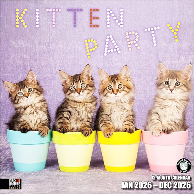 RED EMBER Select - Kitten Party 2026 Wall Calendar 12 Month | 12" x 24" Open | Thick & Sturdy Paper | Giftable | Cute Kitten Cat Calendar 2026