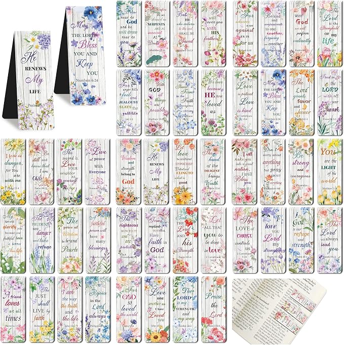 96Pack Magnetic Bookmarks Christian Bookmarks Bulk Bible Bookmark for Reading Women Men Teacher Book Lovers Gifts, Religious Magnet Bookmark Clips Cute Personalized Book Marks (Watercolor Flower)