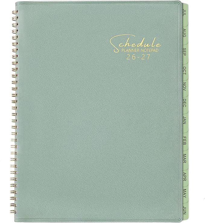 2026-2027 Planner - Business Planner 2026-2027, 3-Tier Schedule Planner Notepad, JUL 2026 - JUN 2027, 26-27 Appointment Book, Daily Planners, 8.74" x 11.38", 60 Minutes Intervals + Monthly Tabs + Leather Cover + Pocket - Pea Green