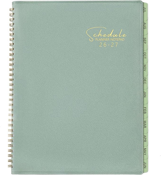 2026-2027 Planner - Business Planner 2026-2027, 3-Tier Schedule Planner Notepad, JUL 2026 - JUN 2027, 26-27 Appointment Book, Daily Planners, 8.74" x 11.38", 60 Minutes Intervals + Monthly Tabs + Leather Cover + Pocket - Pea Green