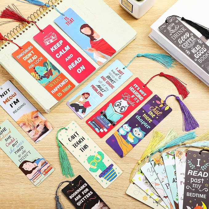 Fuyoooo 36 Sets Funny Bookmarks with Tassel Fun Bookmarks for Adults Can't Touch This Marks for Reading Bookworm Bookish Nerd Gifts for Female Friends Women Book Lovers Reading Present