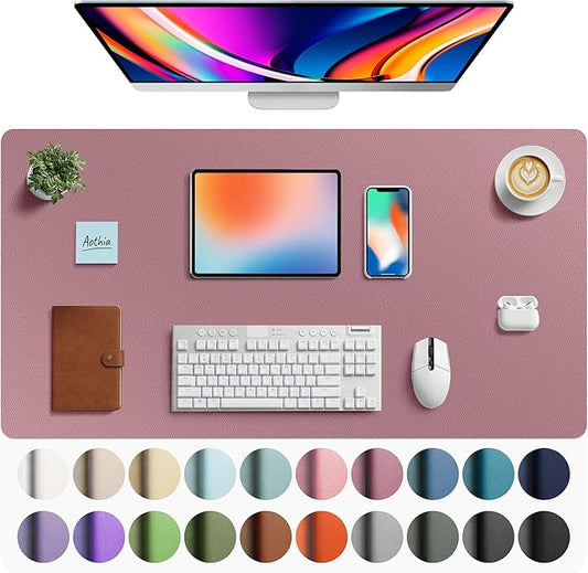 Aothia Faux Leather Desk Mat - Large Mouse Pad, Non-Slip PU Leather Blotter, Waterproof Writing Surface for Office and Home (Dark Pink, 40" x 24")
