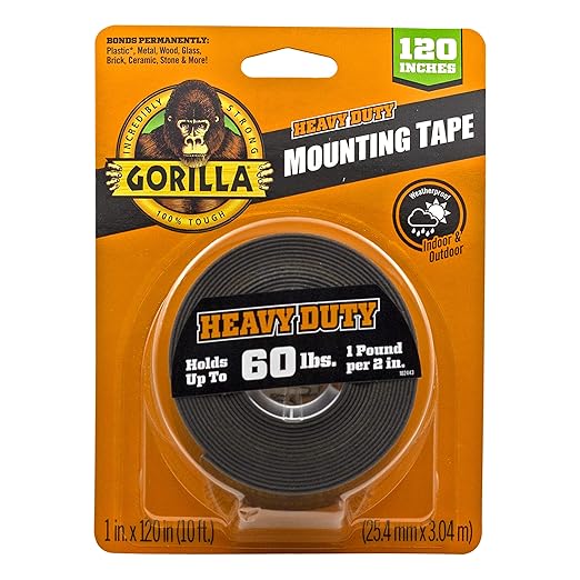 VELCRO Brand Extreme Outdoor Mounting Tape & Gorilla Heavy Duty Double Sided Mounting Tape XL, 1" x 120", Black (Pack of 1)
