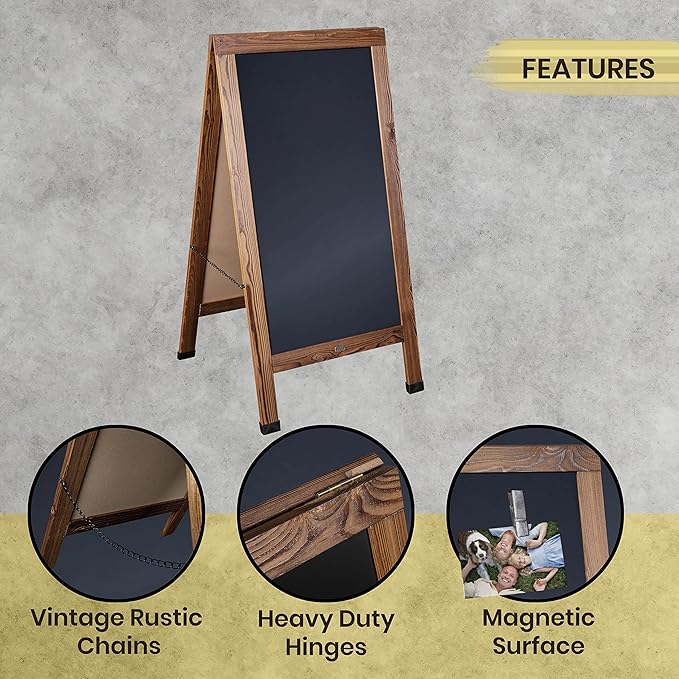 A Frame Chalkboard by HBCY Creations: 24x48 Solid Wood A-Frame Sign Rustic Brown Double-Sided Magnetic Board, Chalkboard Menu Board, for Restaurants, Cafés, Weddings - Heavy Duty Hinges