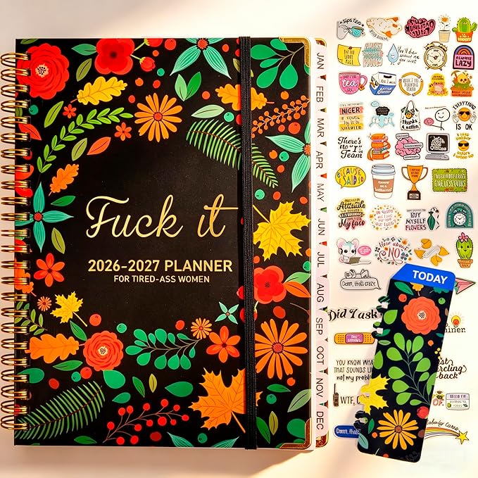 Fuck it Planner Calendar 2026-2027 - A5 6.2*8.5" Weekly Monthly Swear Notebook for Goals Productivity, Fucking Sweary Daily Agendas Organizer Get Shit Done Journal, Funny Gifts for Tired Women, Black
