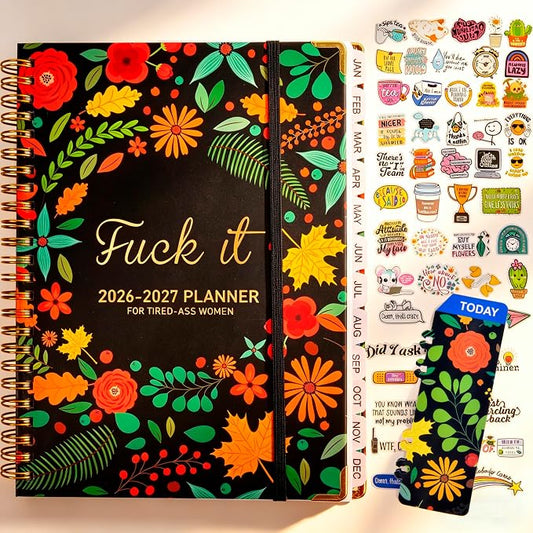 Fuck it Planner Calendar 2026-2027 - A5 6.2*8.5" Weekly Monthly Swear Notebook for Goals Productivity, Fucking Sweary Daily Agendas Organizer Get Shit Done Journal, Funny Gifts for Tired Women, Black