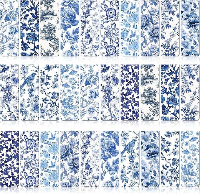 Chinoiserie Magnetic Bookmarks Gifts - 30 PCs Blue and White Book Marks Reading Women Bulk Floral Bird Tree Aesthetic Magnet Page Markers Clip Birthday Back to School World Book Day Decor