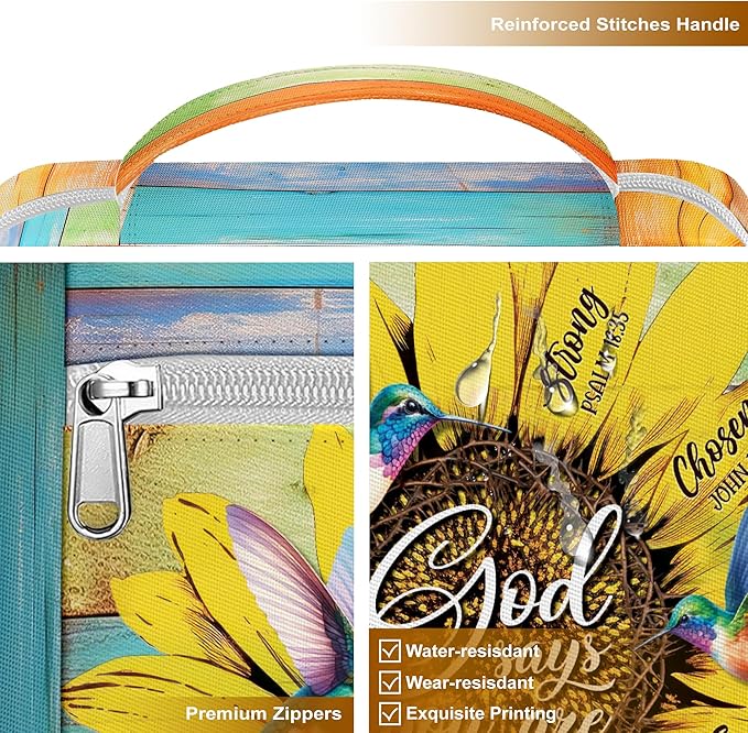 Sunflower Bible Case For Women, Colorful Bible Holder Case Canvas Style Cover, Zippered Bible Carrying Case, Bible Bag Portable, Gifts for Christmas Christian