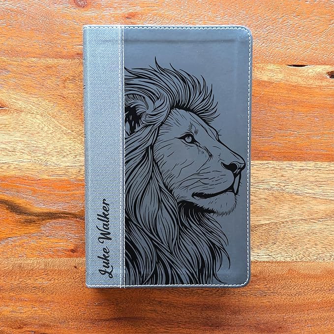 Farm and Posh Personalized NIV Personal Bible with Crown of Thorns | Large Print (Black Lion Side Profile)