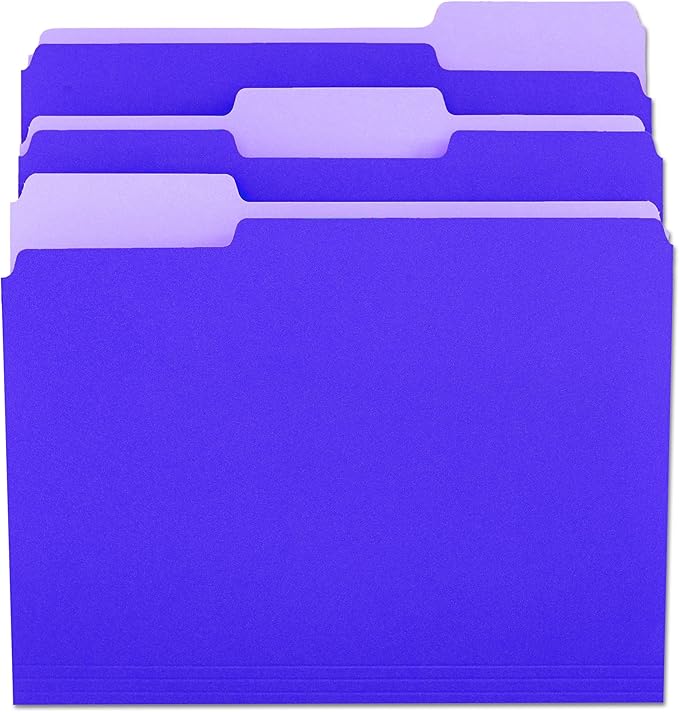 Universal 10505 File Folders, 1/3 Cut One-Ply Top Tab, Letter, Violet/Light Violet (Box of 100)