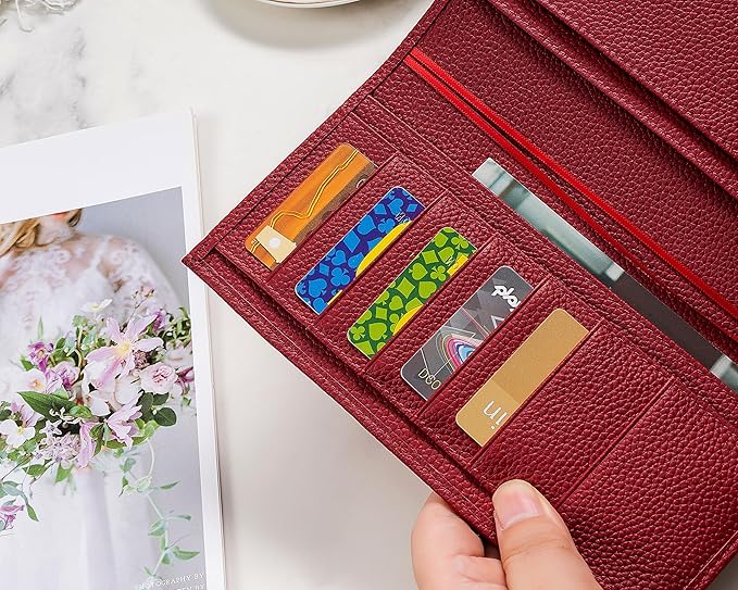 Genuine Leather Cover for Hobonichi Weeks/Weeks Mega with Pen Loop, Card Slots, Back Pocket, and Bookmarks (Red)