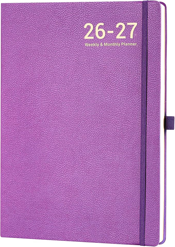 Planner 2026-2027- JUL 2026 - JUN 2027, Planner 2026-2027, Weekly and Monthly planner, 8.5" x 11", Leather Cover Planners with Thick Paper, Back Pocket with Notes Pages, Purple