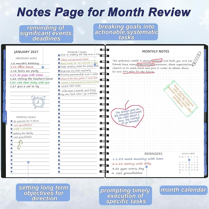 Monthly Planner 2026-2027 (7.4'' x 9.6''), 18 Months Calendar Book from Jul 2026-Dec 2027, 2026 Agenda Planner with Tabs & Pocket, 120GSM Paper, Black