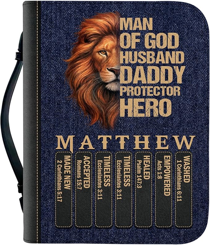 Personalized Man of God Bible Cover, God Says I Am Bible Case PU Leather, Bible Holder Handle Zipper, Faith Scripture with Name Case Bag, Religious Gifts for Church Christians Women Men (GOD-01)