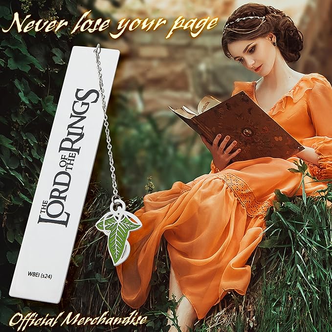The Lord of the Rings Metal Bookmarks with Gift Box, Stainless Steel Book Marker for Adults Teens Kids (Silver with Leaf)