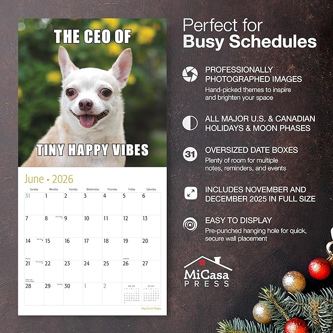 MICASA PRESS Dog-Gone Happy 2026 Wall Calendar 12 Month | 12" x 24" Open | Thick & Sturdy Paper | Giftable | Meme Pooches Puppy Funny Dog Calendar 2026