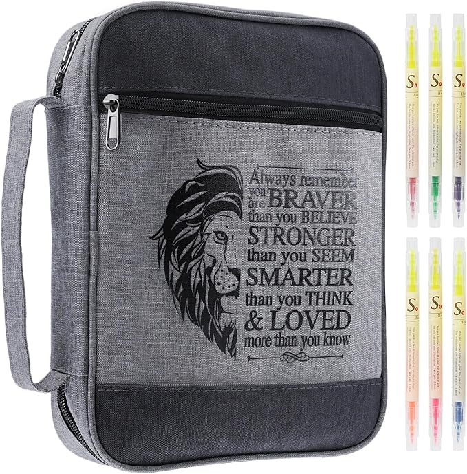 Faithful Hers Bible Cover for Mens Bible Case with 6 highlighters Lightweight Nylon Carrying Bag Multifunction Church Study Book Carrier with Handle Christian Gifts