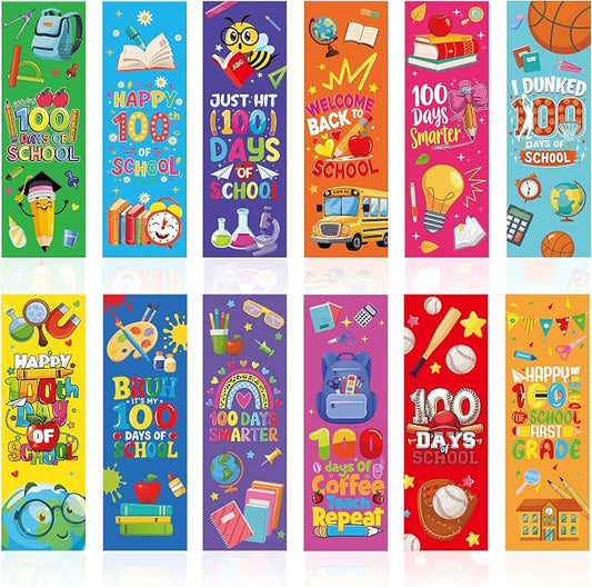 120 Pcs 100 Day of School Paper Bookmarks, 100 Items for 100 Days of School Bookmarks for Students, Playful Cartoon 100th Activities Supplies Gifts for Kids Classroom Prize Office Home Decor