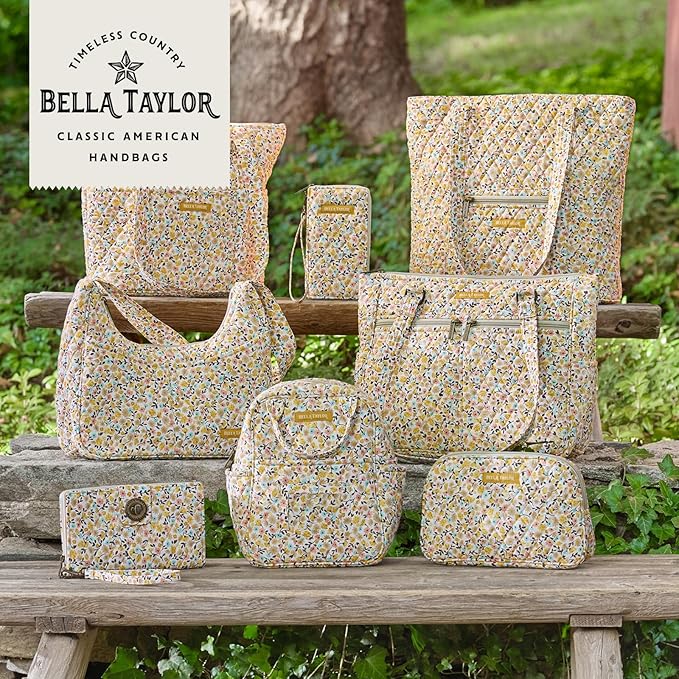 Bella Taylor Small Bible Cover for Women, Quilted Cotton Fabric Bible Case for 6 x 9 inch Bibles, Prairie Meadow
