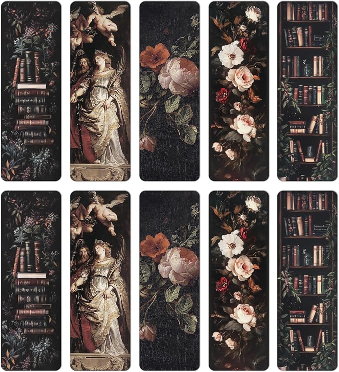 TwoDays Dark Academia Bookmarks for Women, Dark Romance Stuff for Book Lovers, Moody Gothic Book Accessories for Bookish. (Set of 10, 6'' x 2'')