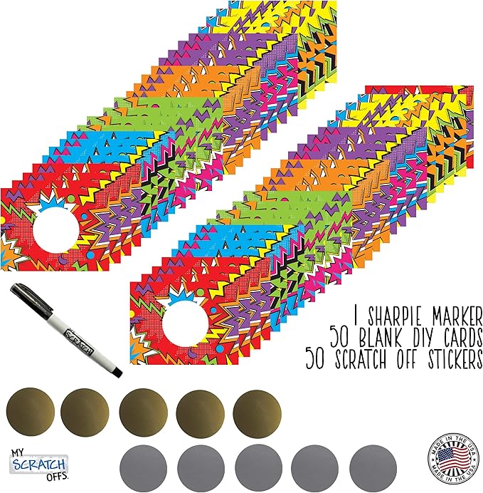 My Scratch Offs 50 Pack Zig Zag Variety DIY Custom Make Your Own Scratch-Offs Prizes for Kids Teacher Supplies for The Classroom Motivational Scratch Cards for Students Appreciation Cards