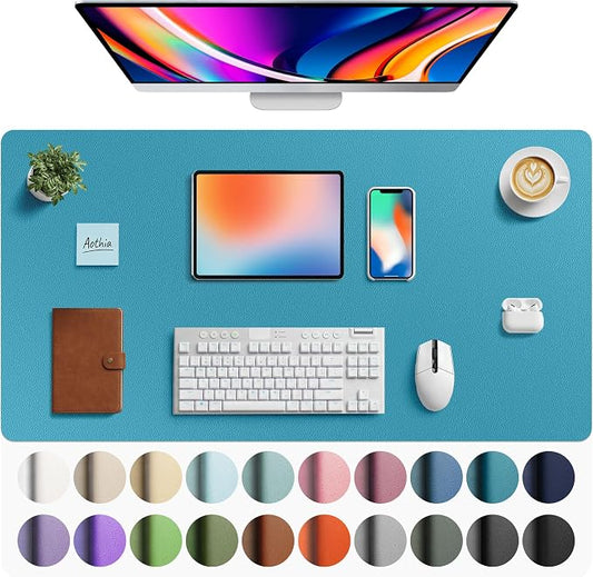 Aothia Faux Leather Desk Mat - Large Mouse Pad, Non-Slip PU Leather Blotter, Waterproof Writing Surface for Office and Home (Turquoise, 40" x 24")