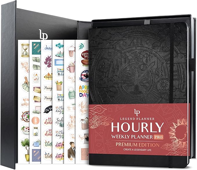Legend Hourly Planner PRO Premium – Undated Schedule Planner with Time Slots – Weekly, Monthly & Daily Personal Organizer, A4 (Black)