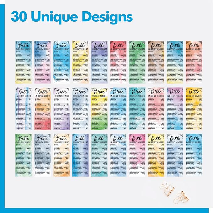 120 PCS Bible Emergency Numbers Bookmarks, 30 Designs Christian Book Markers, Double Sided Printing Bible Verse Bookmarks, Religious Gift for Women, Men, Church Supplies, Book Lovers (2.4” x 6.1”)