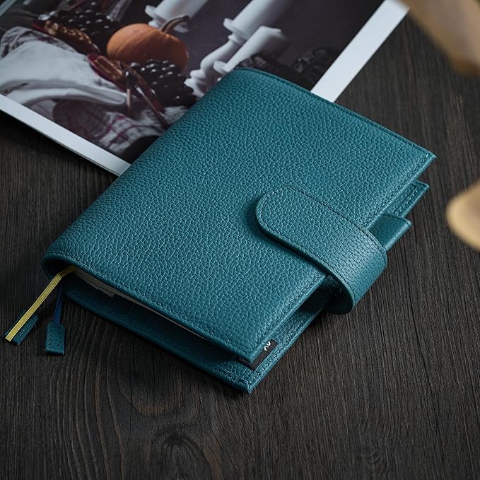 A6 Genuine Leather Techo Notebook Cover Compatible with Hobonichi Original Stalogy Midori MD with 5 Card Slots Pen Loop Bookmarks Back Pocket