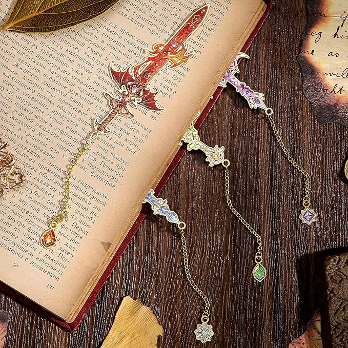 12pcs Fantasy Sword Bookmarks for Books, Journals, Planners - Cool Metal Book Markers for Reading Women & Men, Unique Book Marks Gifts for Book Lovers, Reading Accessories for Students & Adults & Kids