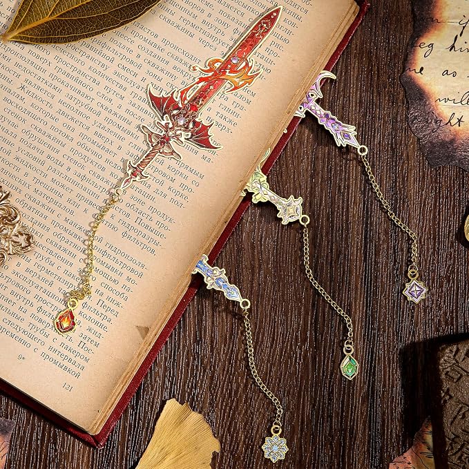 8pcs Fantasy Sword Bookmarks for Books, Journals, Planners - Cool Metal Book Markers for Reading Women & Men, Unique Book Marks Gifts for Book Lovers, Reading Accessories for Students & Adults & Kids
