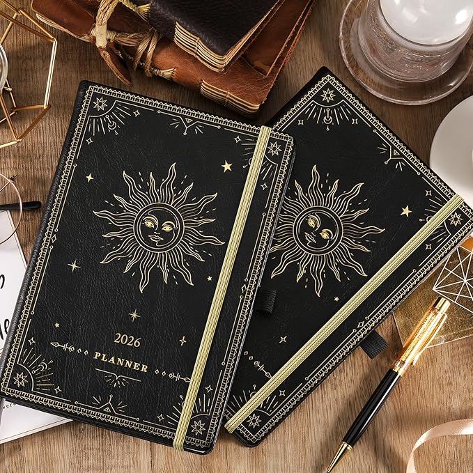 2026 Planner - Weekly Planner 2026, Jan. 2026 - Dec. 2026, 5.75" x 8.25", 2026 Weekly and Monthly Planner, Faux Leather planner 2026 with Back Pocket & 40 Notes Pages - The Sun