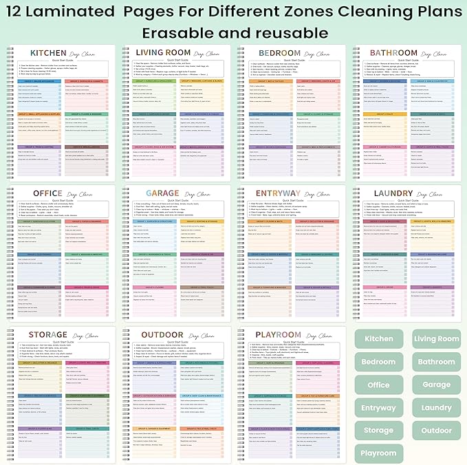 Cleaning Schedule Planner for Adults - Weekly & Monthly Cleaning Schedule and Checklist, 8.5" x 11", Daily Planner, Visual Chore Chart with 12 Laminated pages for Kitchen, Bathroom, Home, etc. (Reusable, No Memory Needed)