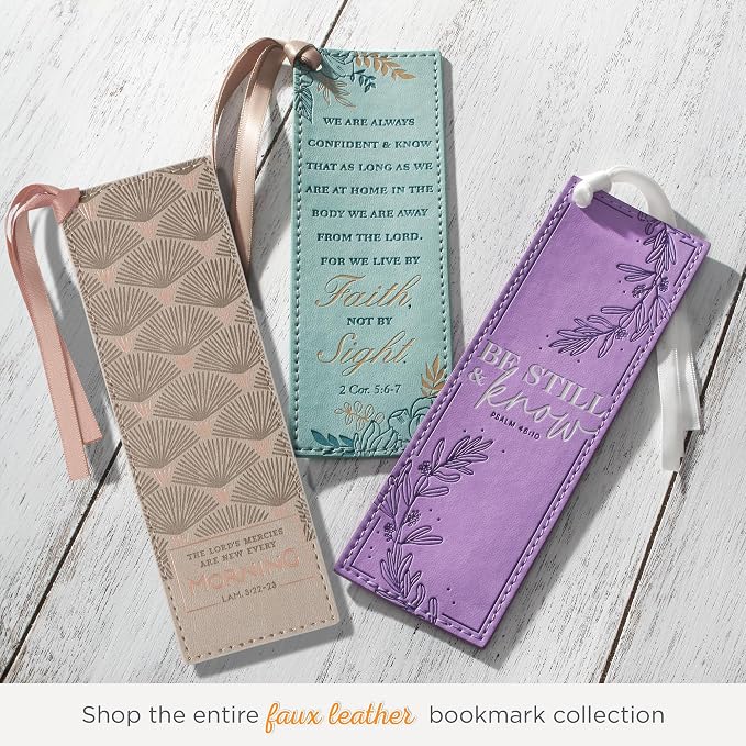 Christian Art Gifts Vegan Faux Leather Scripture Bookmark: The Lord's Mercies are New Every Morning - Lamentations 3:22-23 Inspirational Bible Verse, Heat-Debossed, Reading Accessory w/Tassel, Gray