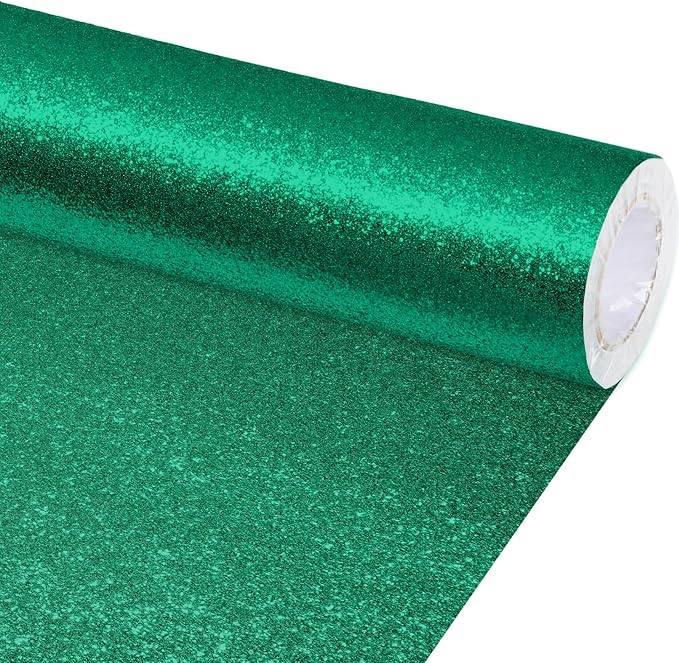 gisgfim 16" x20ft Glitter Bulletin Board Paper Roll Sparkle Color Bulletin Board Background Poster Paper Non Fading Gift Wrapping DIY Art Crafts for Office Classroom Decoration, Eucalyptus Green