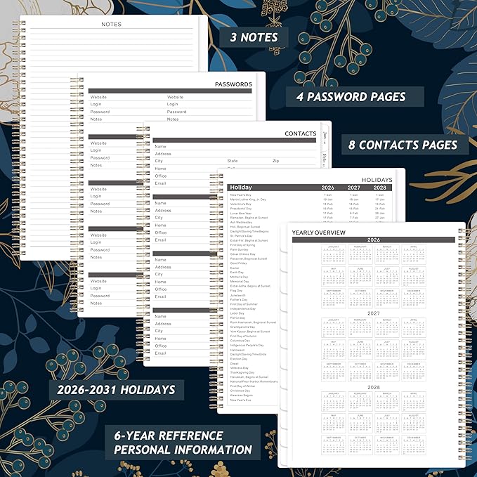 2026-2031 Monthly Planner - 5 Year Planner/Calendar 2026-2031, 11" x 9", 2026 Calendar Planner, Jul 2026 - Jun 2031, Tabs, Back Pocket, Holidays, Twin-Wire Binding, Note Pages