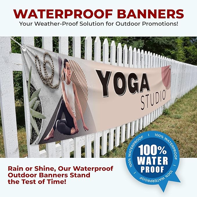Yogga Studio Large Banners and Signs for Outdoor by Mavis Printing-Polyester Banner with 4 Holes for Easy Hang Indoor & Outdoor|4x1 Feet HD Print Sign to Promote Church| Made in USA
