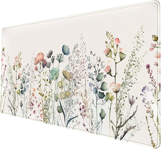 Floral Desk Mat Beige Boho Desk Pad, Large Extend Mouse Pad XXL, Cute Minimalist Flowers Keyboard Mat, Esthetics Desktop Mat Laptop Wireless Mouse Mat for Desk, Gift for Women 31.5"x15.75"