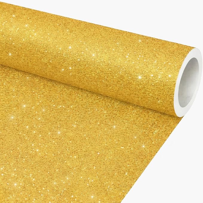 16" × 30ft Gold Yellow Glitter Bulletin Board Roll Sparkle Decorations Bulletin Board Background Non Fading Wallpaper DIY Art Crafts Poster Paper for Home Office Classroom Decoration Wrapping Crafts