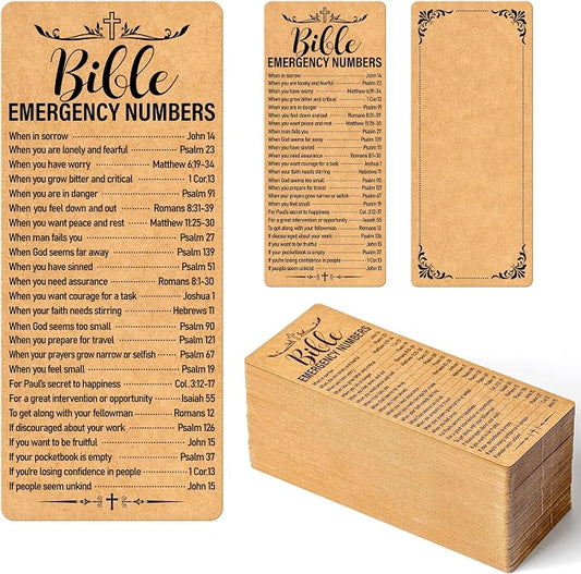120 Pcs Kraft Paper Bible Emergency Numbers Bookmark Christian Verse Tags for Church Welcome Gifts Sunday School Prayer Reading Rewards 2.28 X 5.31inch