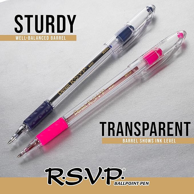 Pentel RSVP Ballpoint Pen, (0.7mm), Fine Line, Violet Ink, Box of 12 (BK90-V)